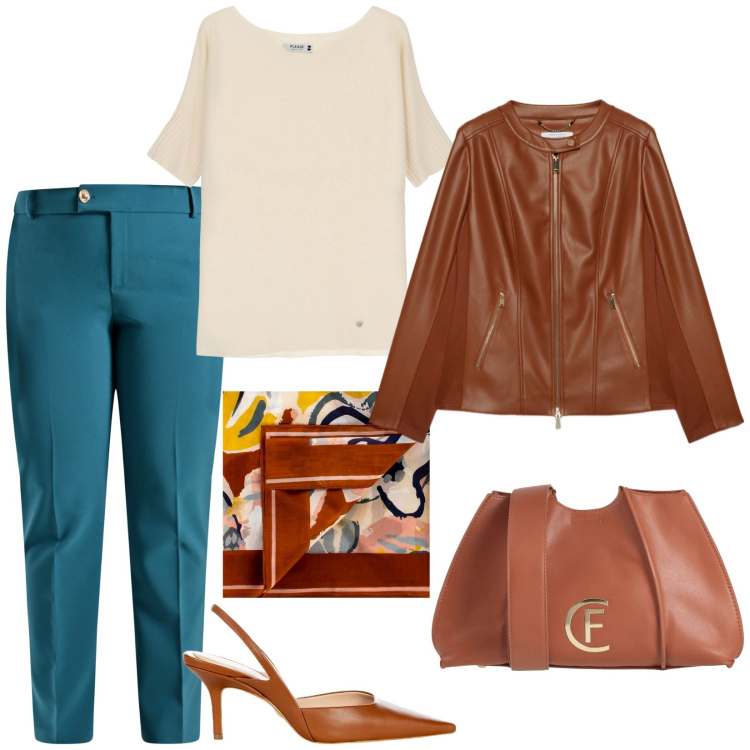 Outfit donna - Total look #2091013. Stile Casual chic per Tutti i giorni. Abbinamento con borse a tracolla, pantaloni, décolleté, foulard, maglieria, blazer.