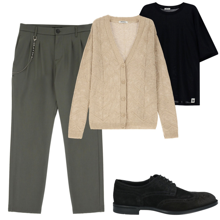 Outfit uomo - Total look #2091065. Stile Urban per Tutti i giorni. Abbinamento con scarpe stringate, cardigans, pantaloni, t-shirt.