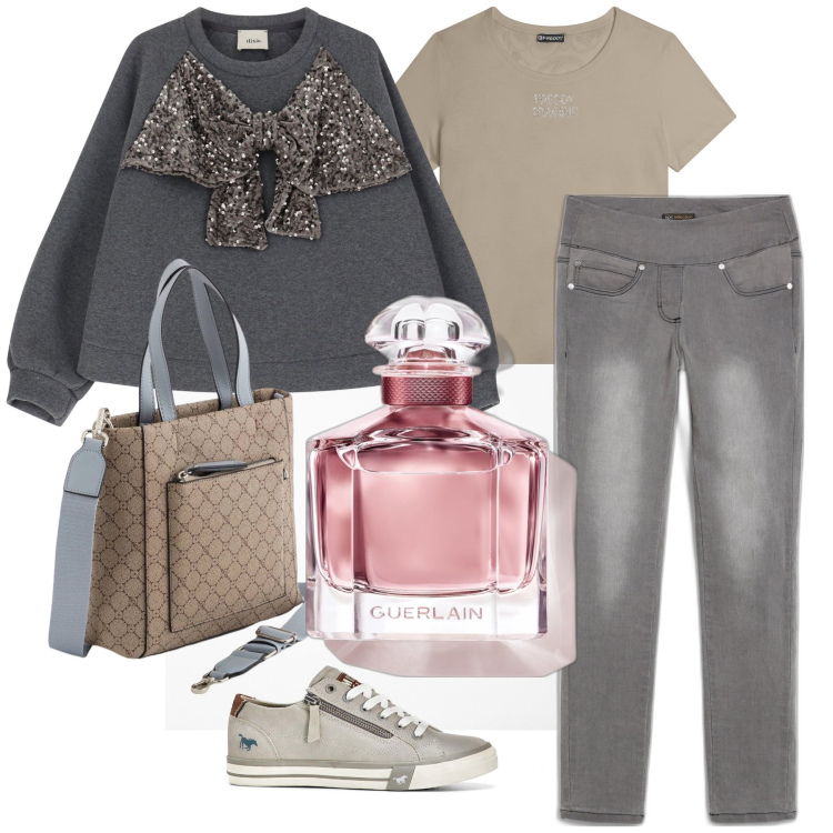 Outfit donna - Guerlain. Stile Casual per Sport. Abbinamento con jeans slim fit, sneakers, profumi, t-shirt, felpe, borse a mano.