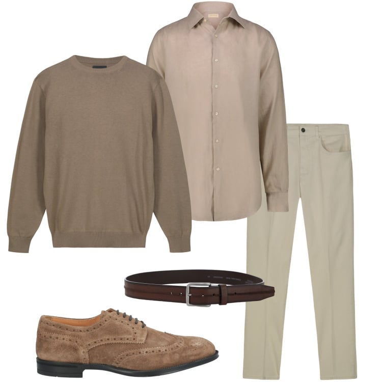 Outfit uomo - In ufficio. Stile Business/Elegante per Ufficio. Abbinamento con scarpe stringate, cinture, maglieria, pantaloni, camicie.