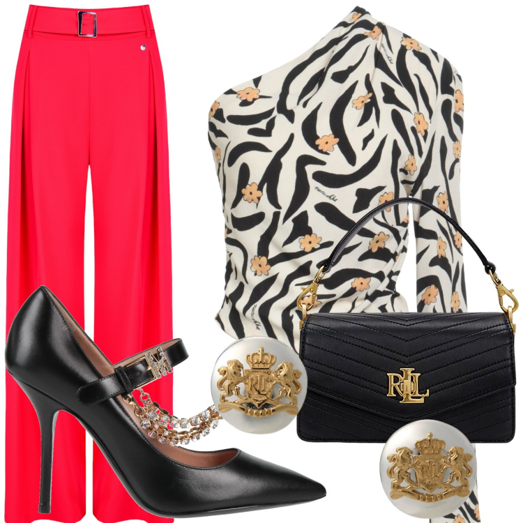 Outfit donna - Total look #2091159. Abbinamento con borse a tracolla, orecchini, pantaloni, top, décolleté.