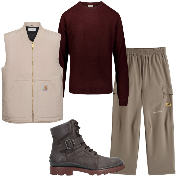Outfit uomo - Total look #2091176. Stile Casual per Tutti i giorni. Abbinamento con anfibi, pantaloni, maglieria, gilet.
