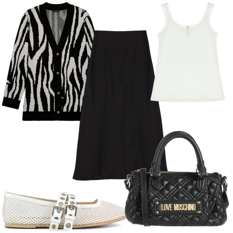 Outfit donna - Total look #2091177. Stile Trendy per Tutti i giorni. Abbinamento con borse a mano, gonne longuette, canottiere, ballerine, cardigans.