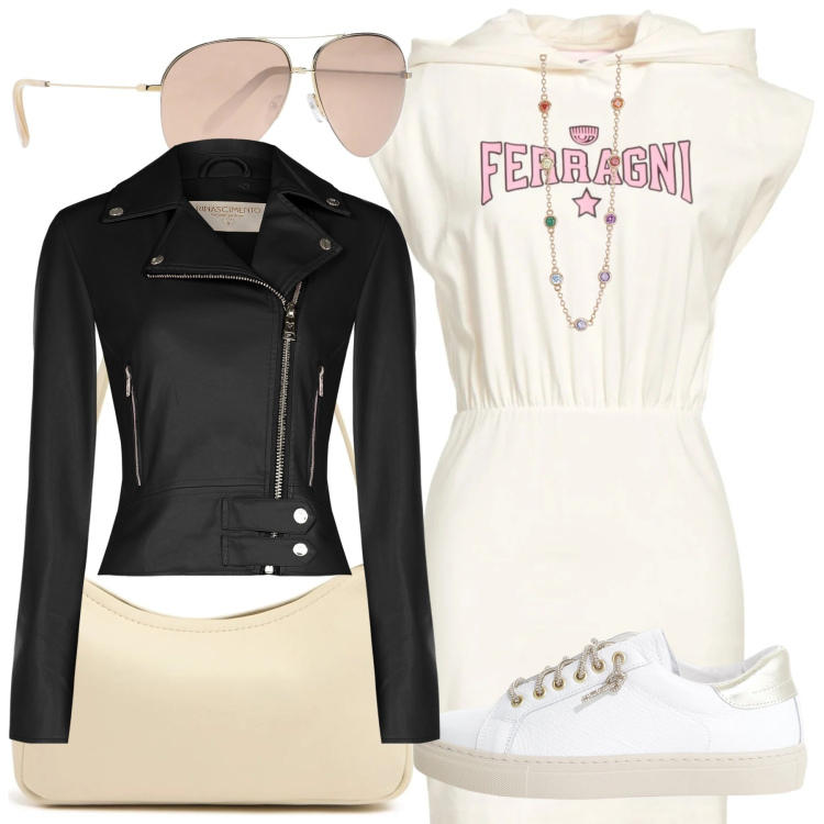 Outfit donna - Total look #2091185. Stile Casual per Tutti i giorni. Abbinamento con collane, sneakers, giacche, occhiali da sole, vestiti corti, borse a spalla.