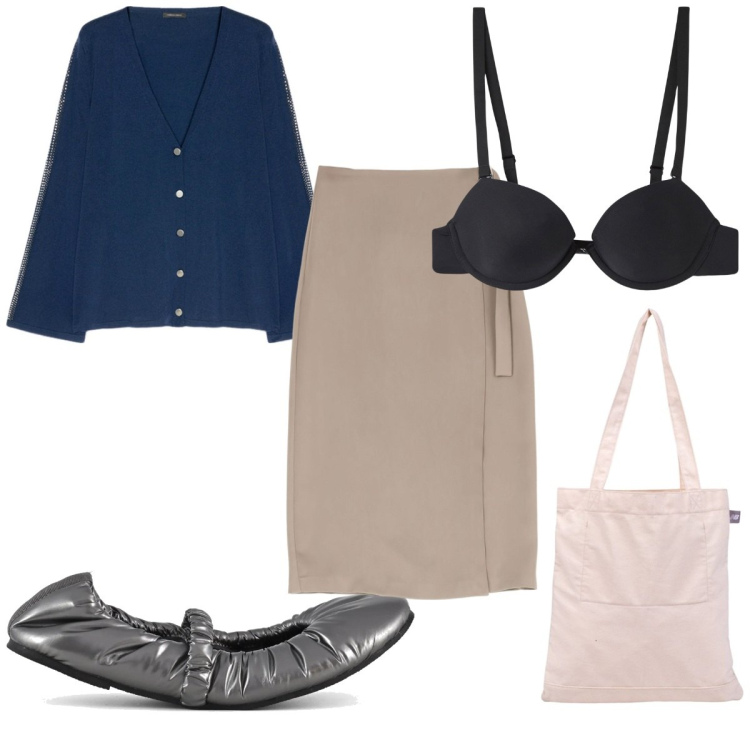 Outfit donna - Total look #2091191. Stile Trendy per Tutti i giorni. Abbinamento con reggiseni, shopping bag, gonne longuette, ballerine, cardigans.