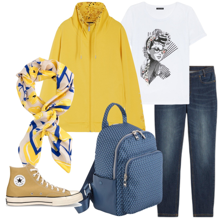 Outfit donna - Zainetto blu. Stile Casual per Tutti i giorni. Abbinamento con jeans skinny, felpe con cappuccio, zaini, sneakers, t-shirt, foulard.