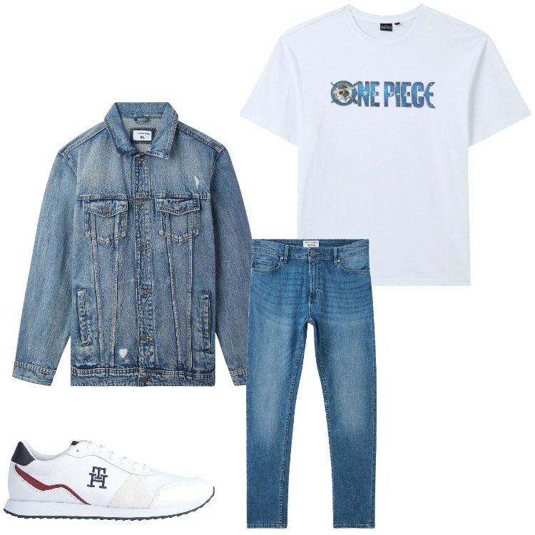 Outfit uomo - Bianco e jeans. Stile Casual per Tutti i giorni. Abbinamento con sneakers, giacche, jeans skinny, t-shirt.