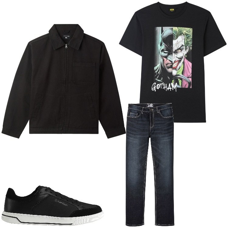 Outfit uomo - Gotham. Stile Casual per Tutti i giorni. Abbinamento con jeans bootcut, sneakers, giacche, t-shirt.