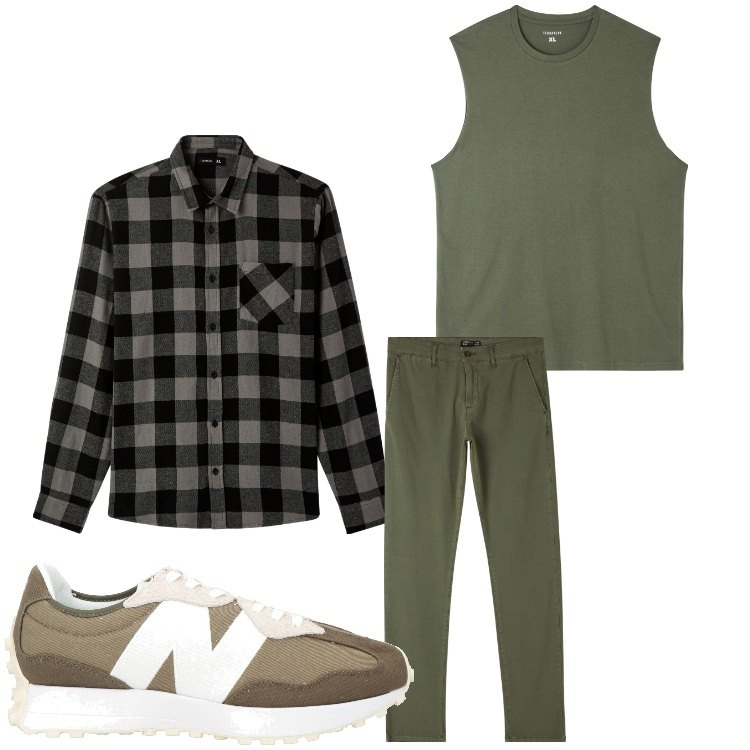 Outfit uomo - Casual a quadretti. Stile Casual per Tutti i giorni. Abbinamento con sneakers, t-shirt, pantaloni chino, camicie.