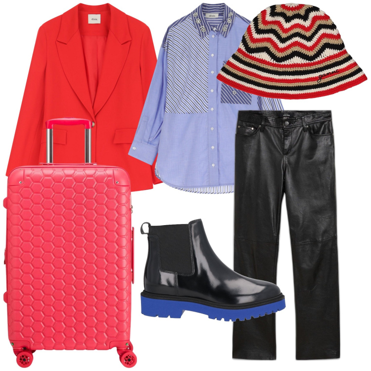 Outfit donna - Una settimana di lavoro all estero. Stile Urban per Ufficio. Abbinamento con pantaloni, stivaletti chelsea, blazer, camicie, cappelli, valigie.