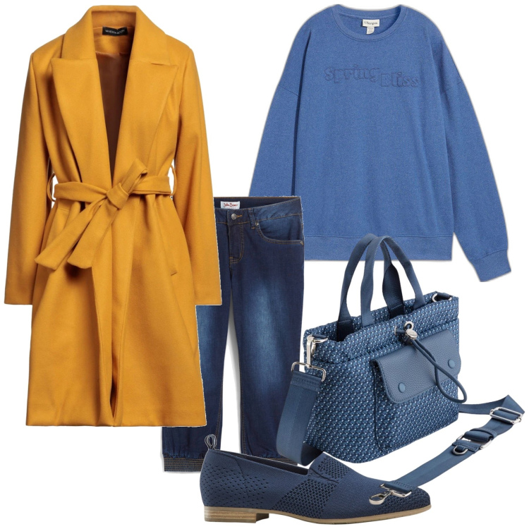 Outfit donna - Mezza stagione. Stile Urban per Tutti i giorni. Abbinamento con jeans dritti, mocassini, felpe, cappotti, borse a mano.