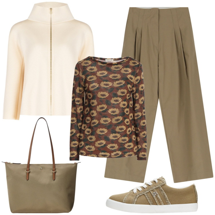 Outfit donna - Cappa a marzo. Stile Casual chic per Tutti i giorni. Abbinamento con pullovers, cappe, pantaloni, borse tote, sneakers.