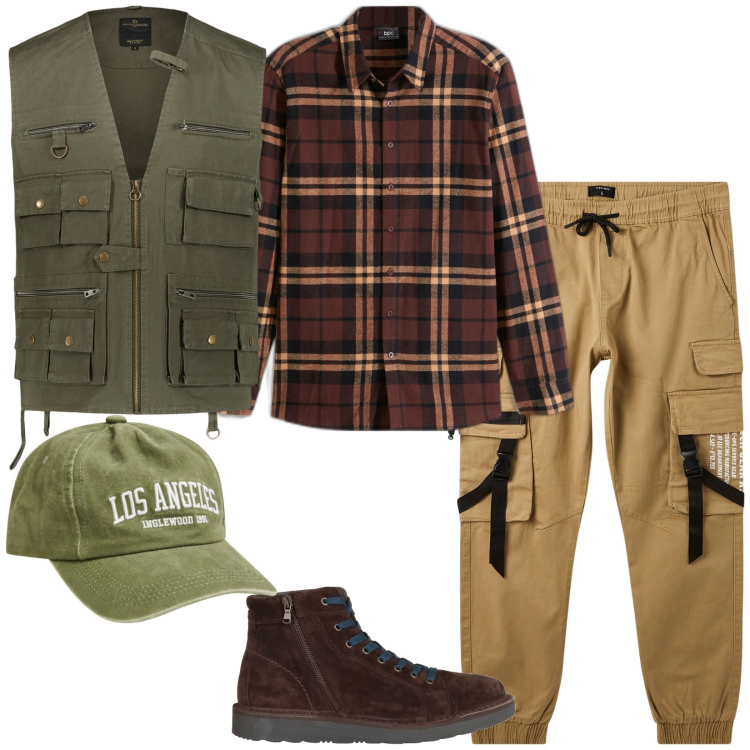 Outfit uomo - Country. Stile Casual per Tutti i giorni. Abbinamento con stivali e stivaletti, camicie, gilet, cappelli, pantaloni cargo.