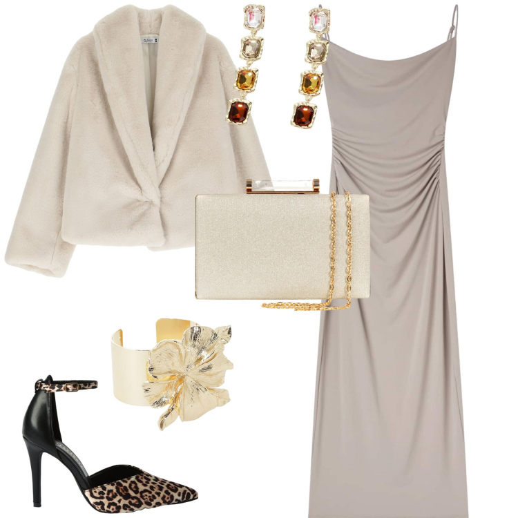 Outfit donna - Cerimonia evento serata speciale. Stile Romantica per Serata fuori. Abbinamento con vestiti lunghi, décolleté, clutch, ecopellicce, orecchini, braccialetti.
