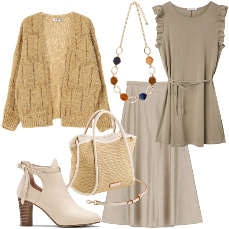 Outfit donna - Outfit giorno. Stile Bon Ton per Tutti i giorni. Abbinamento con stivaletti, vestiti, cardigans, gonne, collane, borse a mano.