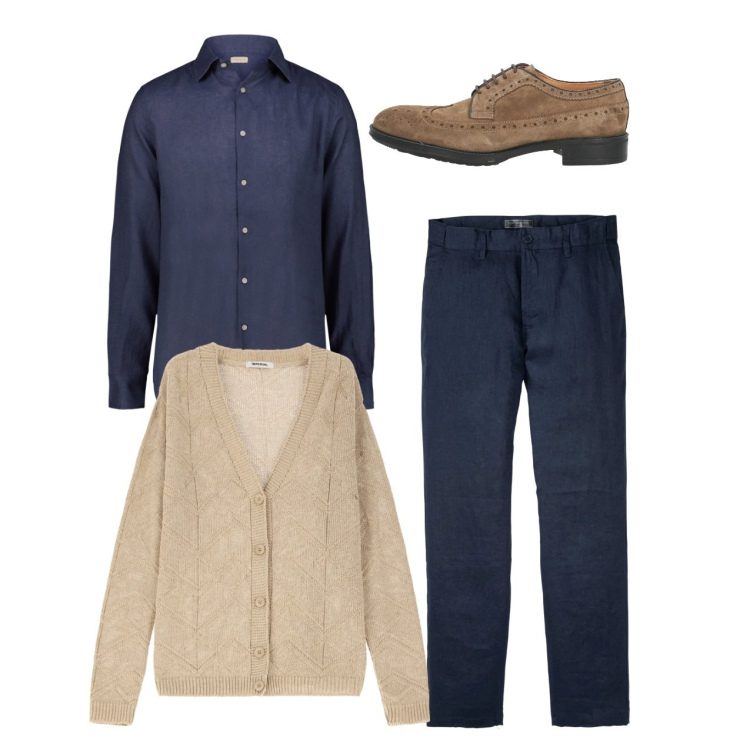Outfit uomo - City. Stile Casual per Tutti i giorni. Abbinamento con pantaloni, scarpe stringate, cardigans, camicie.