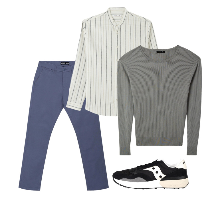 Outfit uomo - Chi ha una vita. Stile Casual per Tutti i giorni. Abbinamento con sneakers, camicie, pantaloni chino, maglieria.