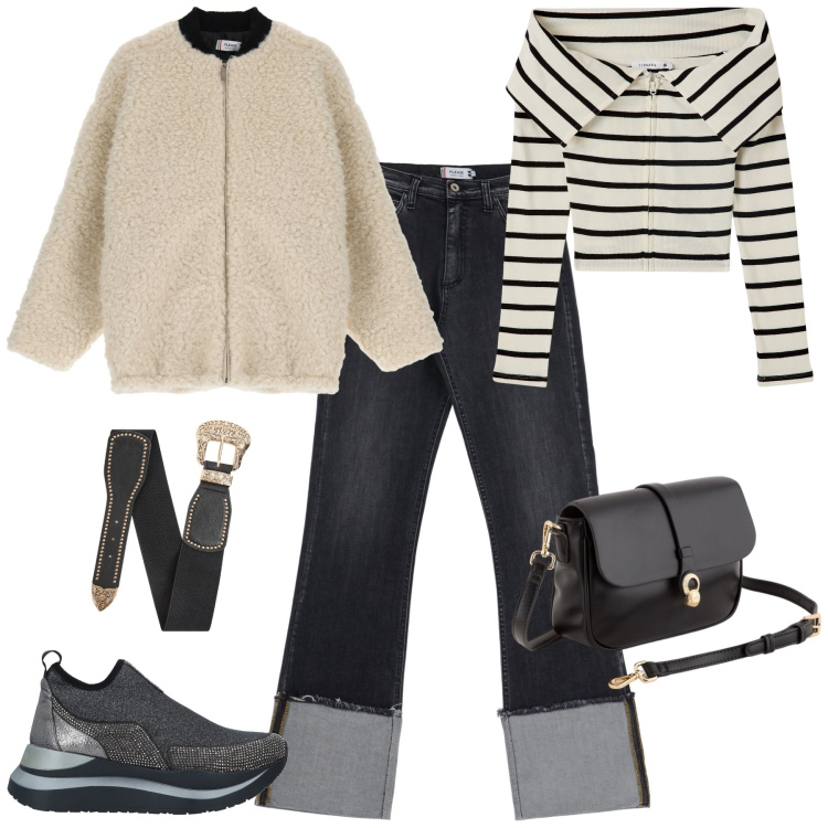 Outfit donna - Total look #2091426. Stile Sporty chic per Tutti i giorni. Abbinamento con sneakers, cardigans, cinture, jeans dritti, blazer, borse a tracolla.