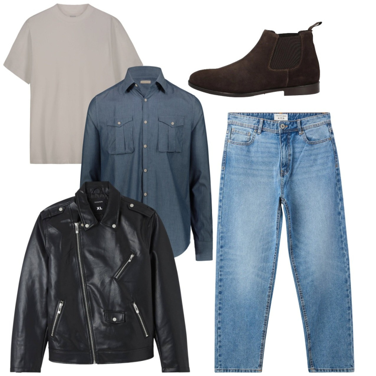 Outfit uomo - City. Stile Casual per Tutti i giorni. Abbinamento con stivali e stivaletti, giacche, jeans, camicie, t-shirt.