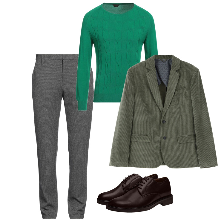 Outfit uomo - Un bel verde brillante. Stile Trendy per Serata speciale. Abbinamento con pullovers, pantaloni, giacche, scarpe stringate.