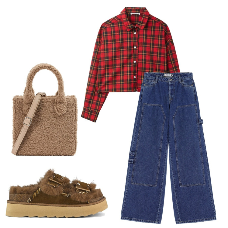 Outfit donna - Jeans e camicia. Stile Casual chic per Tutti i giorni. Abbinamento con shopping bag, camicie, jeans, sandali.