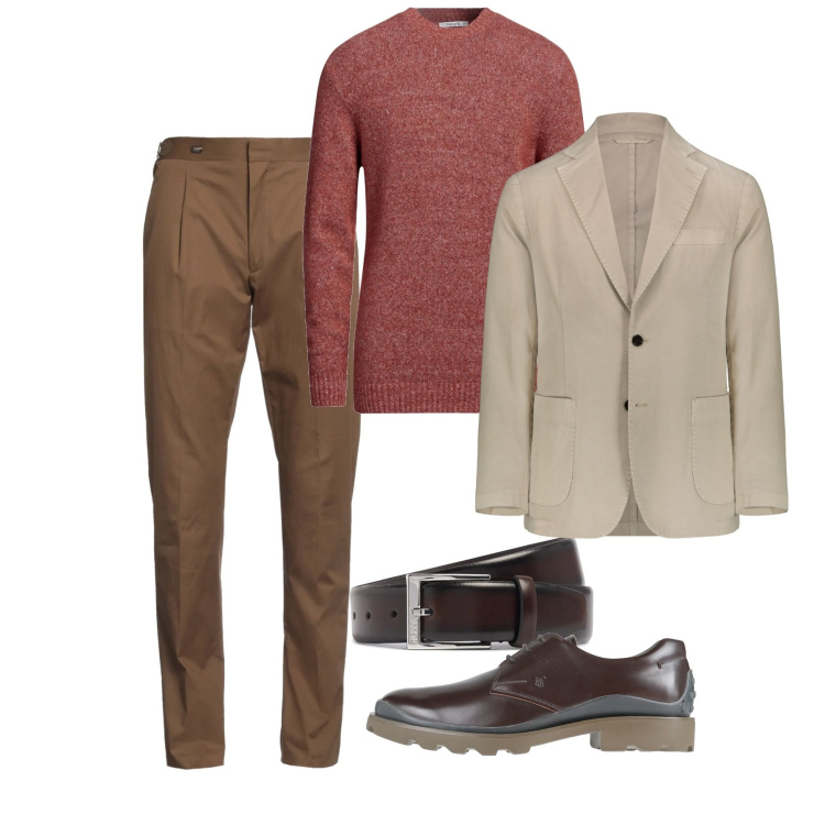 Outfit uomo - Classe casual. Stile Casual per Tutti i giorni. Abbinamento con scarpe stringate, pullovers, pantaloni, giacche, cinture.
