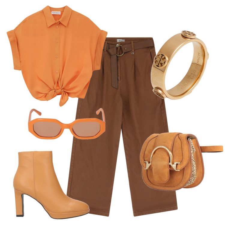 Outfit donna - Città vitaminica. Stile Urban per Tutti i giorni. Abbinamento con marsupi, stivaletti, anelli, pantaloni, camicie a manica corta, occhiali da sole.