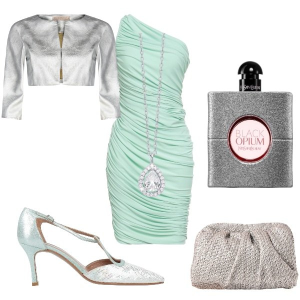 Outfit donna - Matrimonio in vista. Stile Glamour per Cerimonia. Abbinamento con vestiti midi/longuette, décolleté, profumi, collane, bolero, clutch.