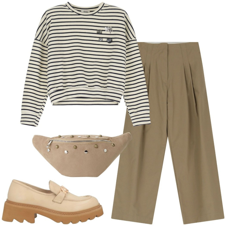 Outfit donna - Total look #2091477. Stile Casual per Tutti i giorni. Abbinamento con mocassini, pantaloni, marsupi, felpe.