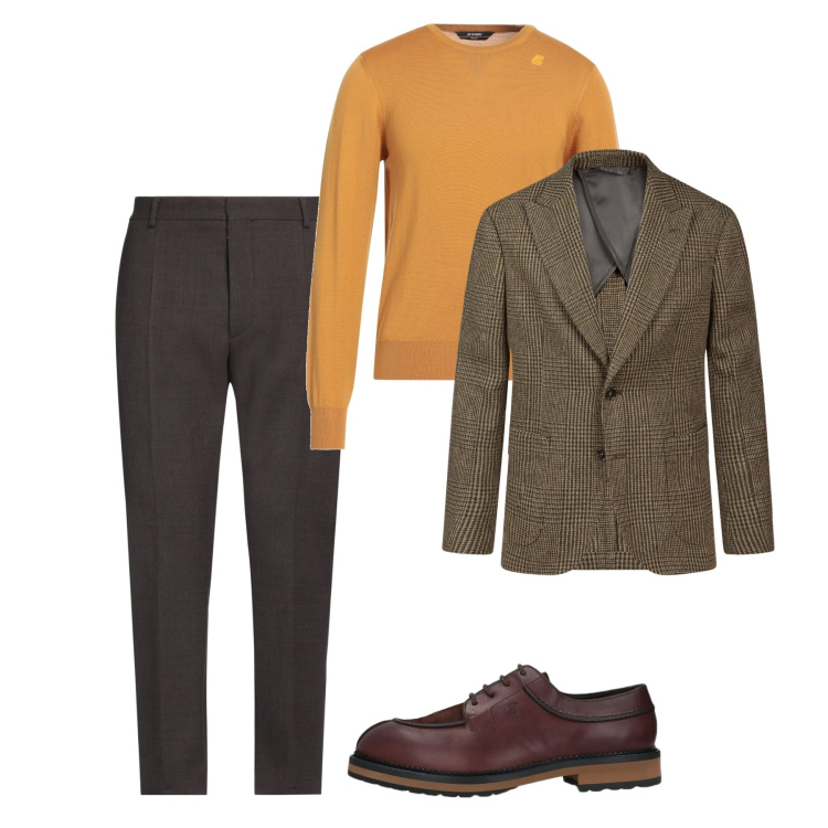 Outfit uomo - Curcuma. Stile Casual per Tutti i giorni. Abbinamento con pullovers, scarpe stringate, pantaloni, giacche.