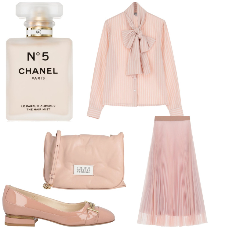 Outfit donna - Rosa bon ton. Stile Bon Ton per Cerimonia. Abbinamento con ballerine, borse a tracolla, profumi, camicie, gonne lunghe.