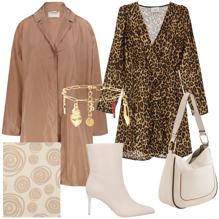 Outfit donna - Direttamente a cena. Stile Glamour per Serata fuori. Abbinamento con stivaletti, foulard, vestiti corti, braccialetti, trench, borse a tracolla.