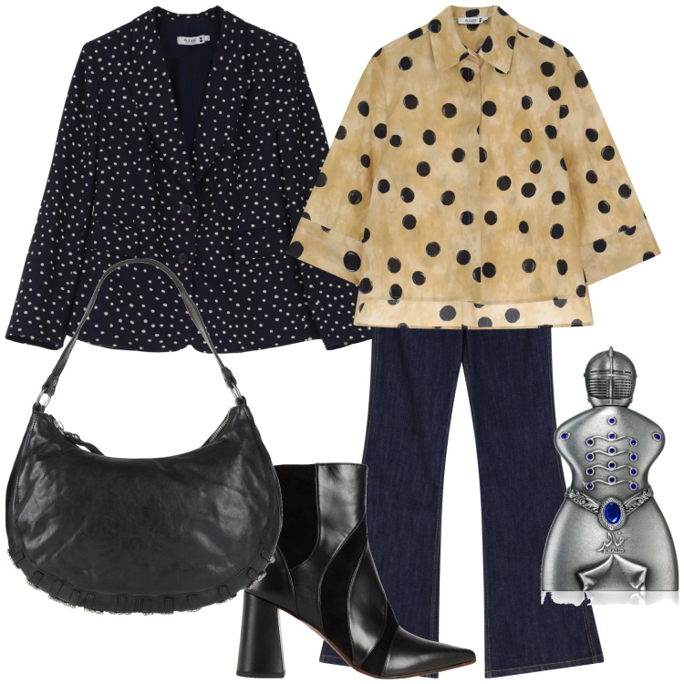 Outfit donna - Jeans nero per l ufficio. Stile Urban per Ufficio. Abbinamento con stivaletti, borse a spalla, profumi, camicie, blazer, jeans a zampa.