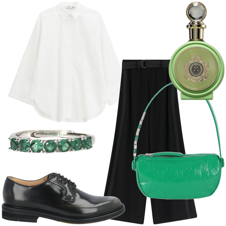 Outfit donna - I am a lady. Stile Mannish per Ufficio. Abbinamento con scarpe stringate, borse a mano, profumi, anelli, camicie, pantaloni.