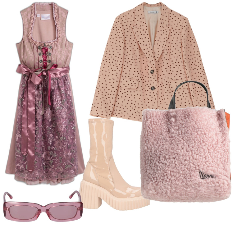 Outfit donna - Marzo pazzerello. Stile Trendy per Tutti i giorni. Abbinamento con vestiti, borse a mano, stivaletti, blazer, occhiali da sole.