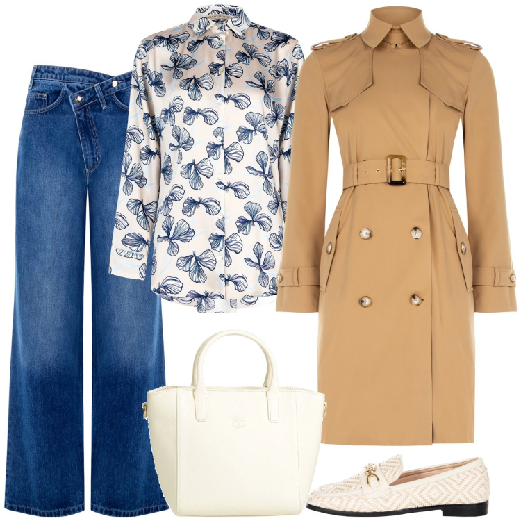 Outfit donna - Se minaccia pioggia. Stile Casual per Tutti i giorni. Abbinamento con borse a mano, mocassini, camicie, trench, jeans.