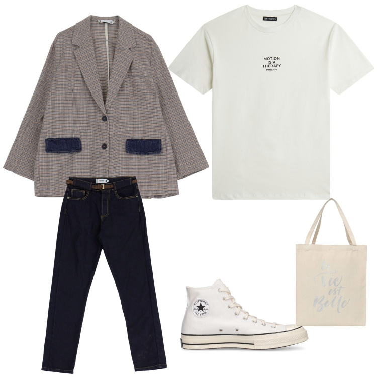 Outfit donna - Total look #2091615. Abbinamento con borse tote, blazer, jeans, t-shirt, sneakers.