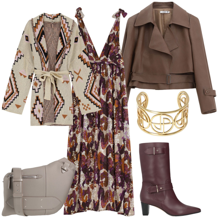 Outfit donna - Stasera dopo l ufficio cena collettiva. Stile Glamour per Ufficio. Abbinamento con stivaletti, borse a tracolla, blazer, vestiti lunghi, cardigans, braccialetti.