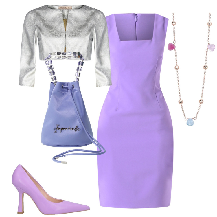 Outfit donna - A cena. Stile Chic per Serata fuori. Abbinamento con décolleté, collane, bolero, vestiti a tubino, borse a secchiello.