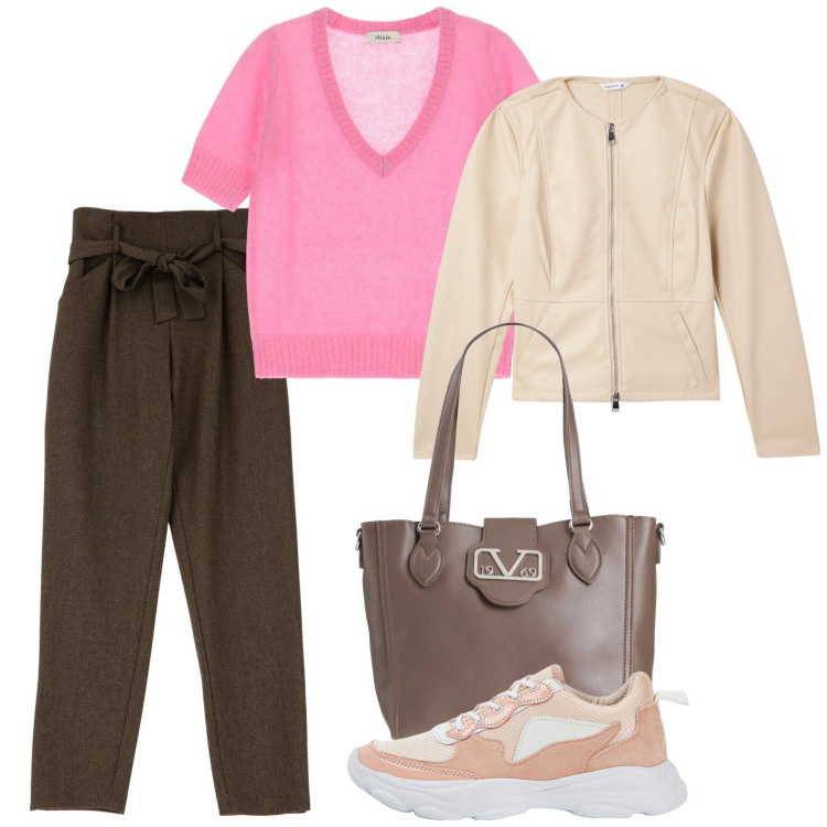 Outfit donna - Primavera in rosa - @susystyle. Stile Casual per Tutti i giorni. Abbinamento con borse a mano, blazer, sneakers, pantaloni, maglieria.
