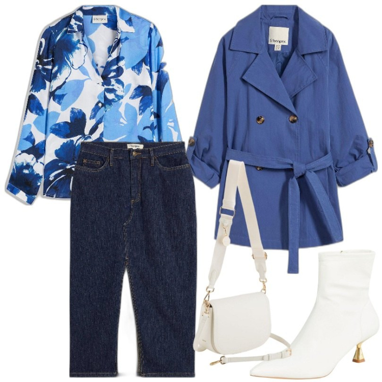 Outfit donna - Trench corto elegante. Stile Casual per Ufficio. Abbinamento con trench, gonne longuette, camicie, stivaletti, borse a tracolla.