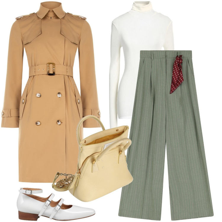 Outfit donna - Il trench versatile - @laurafo. Stile Bon Ton per Ufficio. Abbinamento con t-shirt, ballerine, borse a mano, pantaloni a palazzo, trench.