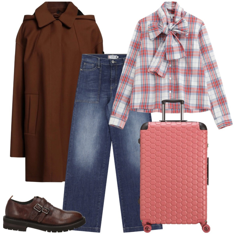 Outfit donna - Il trench casual. Stile Urban per Tutti i giorni. Abbinamento con mocassini, trench, camicie, jeans, valigie.