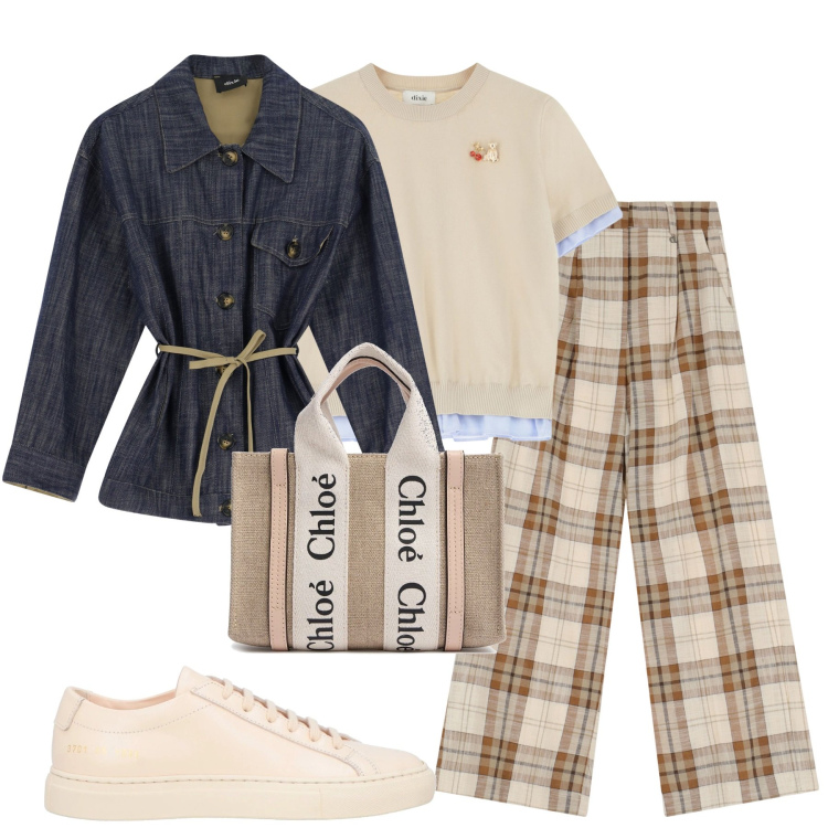 Outfit donna - City. Stile Casual per Tutti i giorni. Abbinamento con sneakers, pantaloni, maglieria, blazer, borse a mano.