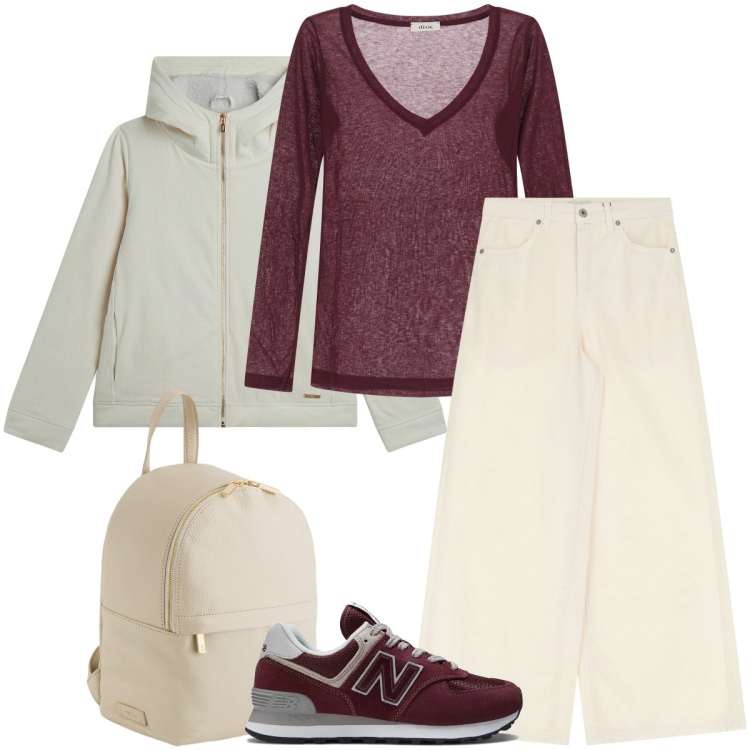 Outfit donna - Il jeans bianco. Stile Urban per Scuola/Università. Abbinamento con sneakers, blazer, t-shirt, jeans, zaini.