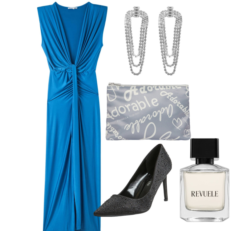 Outfit donna - Adorabili sconti. Stile Glamour per Serata fuori. Abbinamento con profumi, orecchini, vestiti lunghi, décolleté, pochette.