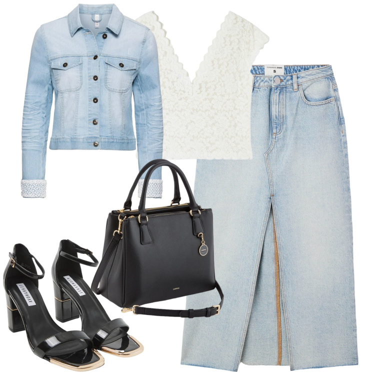 Outfit donna - Denim femminile. Stile Casual per Tutti i giorni. Abbinamento con blazer, t-shirt, sabot, gonne lunghe, borse a mano.