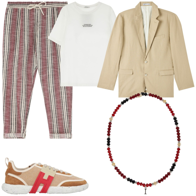 Outfit uomo - Influenze bohemien. Stile Trendy per Tutti i giorni. Abbinamento con sneakers, giacche, pantaloni, t-shirt, collane.