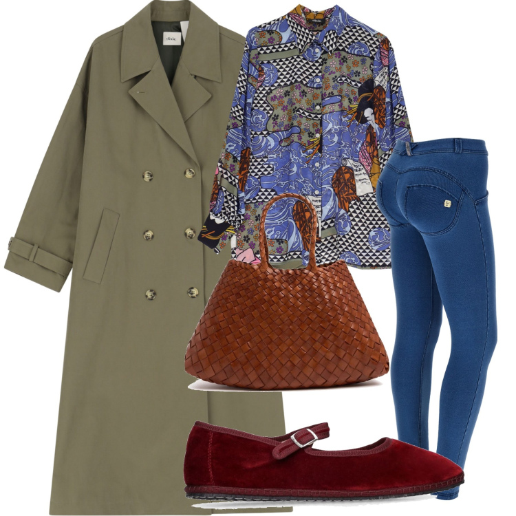 Outfit donna - In città. Stile Urban per Tutti i giorni. Abbinamento con trench, camicie, jeggings, borse a spalla, ballerine.