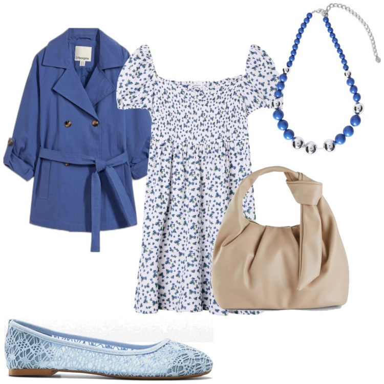 Outfit donna - Total look #2091860. Stile Boho per Tutti i giorni. Abbinamento con ballerine, borse a mano, trench, vestiti corti, collane.